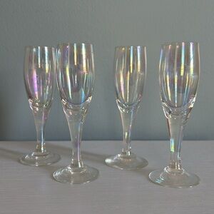 Four Carnival Glass Iridescent Tiny Fancy Shot Glasses vintage